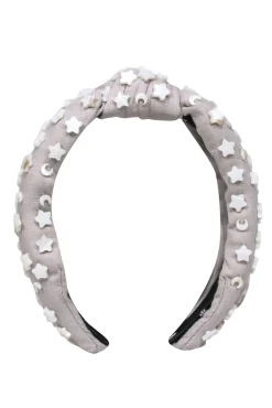 Lele Sadoughi - Taupe Canvas Top Knot Headband Embellished w/ Moons & Stars