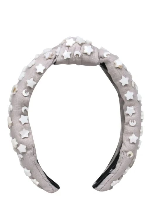 Lele Sadoughi - Taupe Canvas Top Knot Headband Embellished w/ Moons & Stars