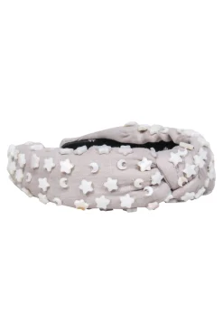 Lele Sadoughi - Taupe Canvas Top Knot Headband Embellished w/ Moons & Stars