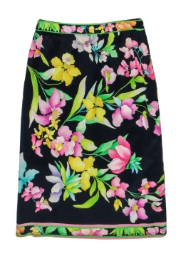 Leonard - Navy & Multicolored Floral Print Pencil Skirt Sz S