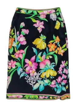Leonard - Navy & Multicolored Floral Print Pencil Skirt Sz S