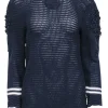 Les Copains - Navy Knit Sweater w/ Textured Sleeves Sz 8