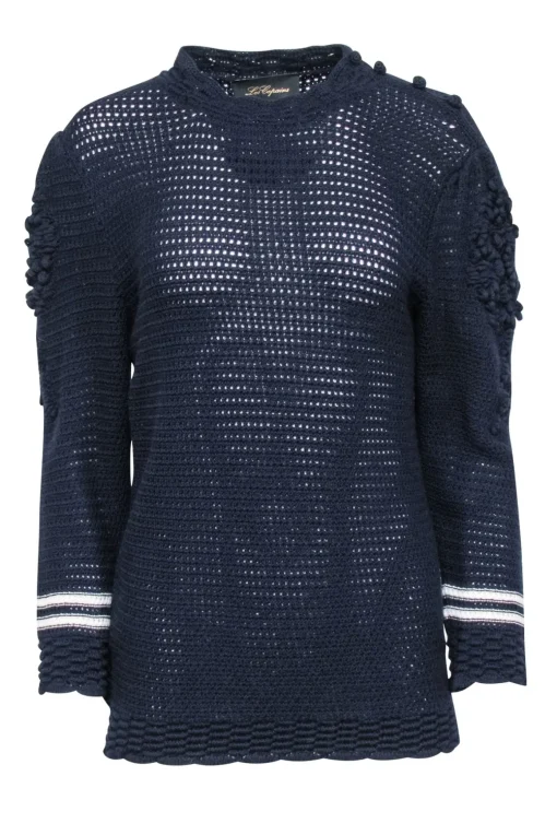 Les Copains - Navy Knit Sweater w/ Textured Sleeves Sz 8