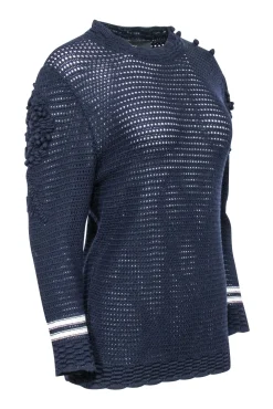Les Copains - Navy Knit Sweater w/ Textured Sleeves Sz 8