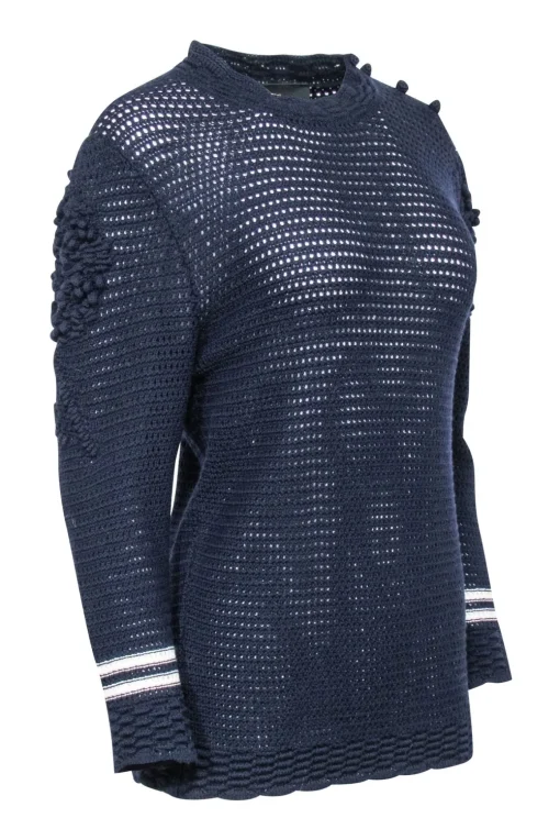 Les Copains - Navy Knit Sweater w/ Textured Sleeves Sz 8