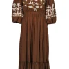 Let Me Be by Anthropologie - Brown Balloon Sleeve Embroidered Maxi Dress Sz S