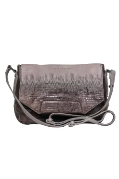 Liebeskind - Grey Smooth & Embossed Leather Shoulder Bag w/ Adjustable Strap