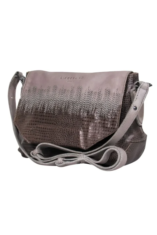 Liebeskind - Grey Smooth & Embossed Leather Shoulder Bag w/ Adjustable Strap