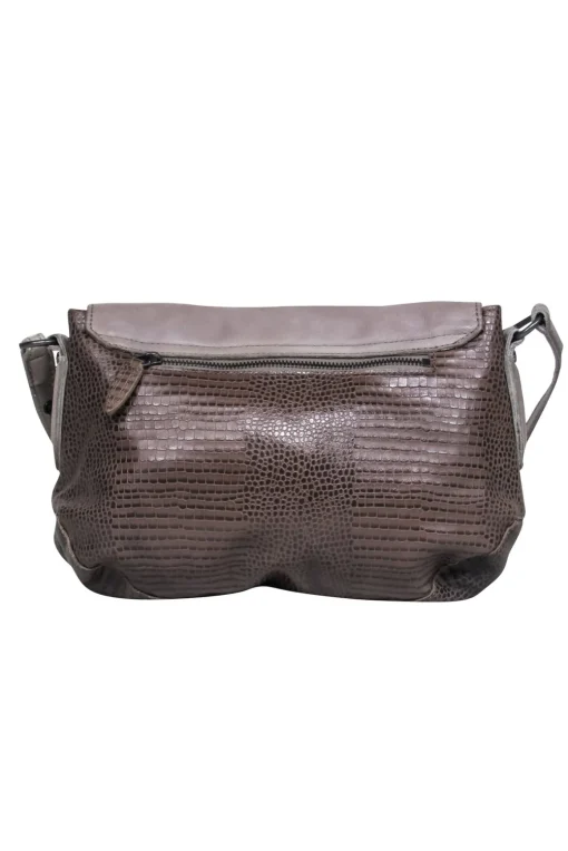 Liebeskind - Grey Smooth & Embossed Leather Shoulder Bag w/ Adjustable Strap