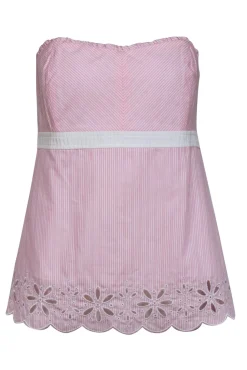 Lilly Pulitzer - Baby Pink Strapless Striped Cotton Top w/ Eyelet Trim Sz 10