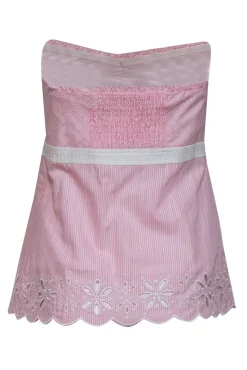Lilly Pulitzer - Baby Pink Strapless Striped Cotton Top w/ Eyelet Trim Sz 10