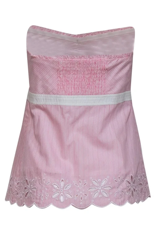 Lilly Pulitzer - Baby Pink Strapless Striped Cotton Top w/ Eyelet Trim Sz 10