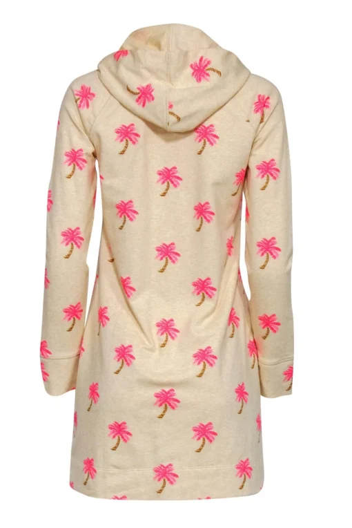 Lilly Pulitzer - Beige & Pink Beaded Palm Tree Print "Skipper" Hoodie Dress Sz S