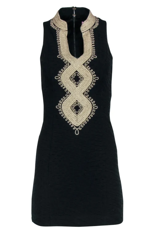 Lilly Pulitzer - Black Sleeveless Mini Dress w/ Gold Embroidery Sz 00