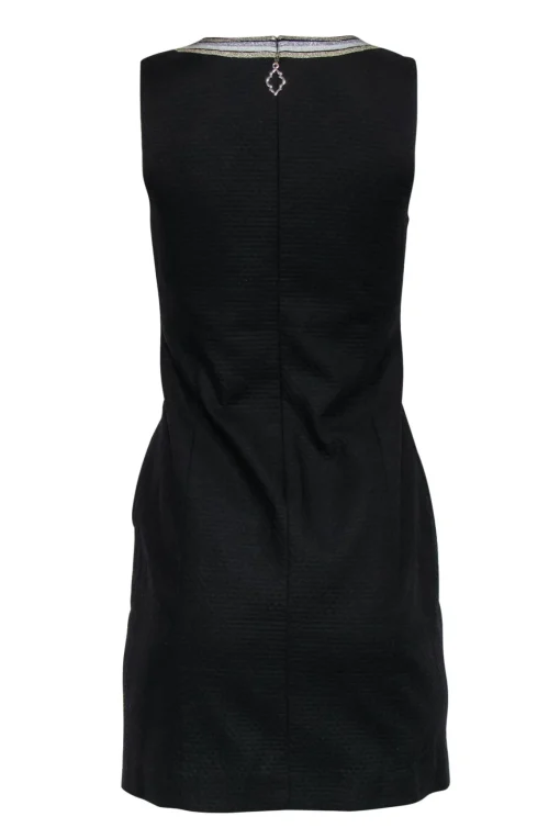 Lilly Pulitzer - Black Textured "Mila" Sheath Dress w/ Gold & Silver Embroidery Sz 0