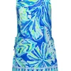 Lilly Pulitzer - Blue & Green Leaf Print Sleeveless Romper w/ Overlay Sz 0