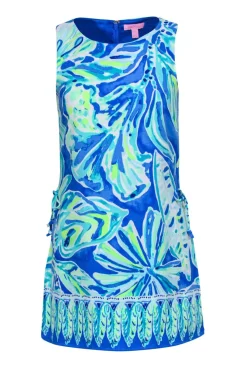 Lilly Pulitzer - Blue & Green Leaf Print Sleeveless Romper w/ Overlay Sz 0