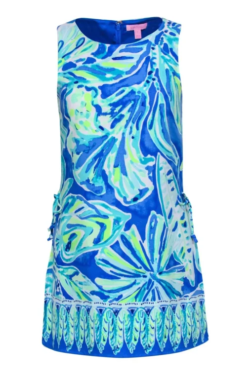 Lilly Pulitzer - Blue & Green Leaf Print Sleeveless Romper w/ Overlay Sz 0