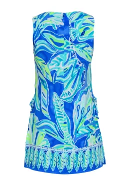 Lilly Pulitzer - Blue & Green Leaf Print Sleeveless Romper w/ Overlay Sz 0