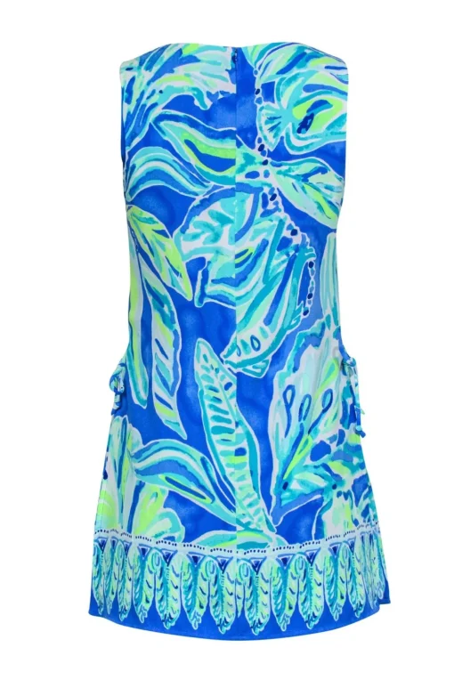 Lilly Pulitzer - Blue & Green Leaf Print Sleeveless Romper w/ Overlay Sz 0