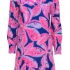 Lilly Pulitzer - Blue & Hot Pink Floral Dress w/ Notched Neckline Sz XXS