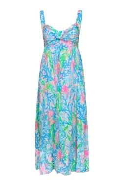 Lilly Pulitzer - Blue & Multicolor Coral Print "Sabrinah" Maxi Dress Sz 2