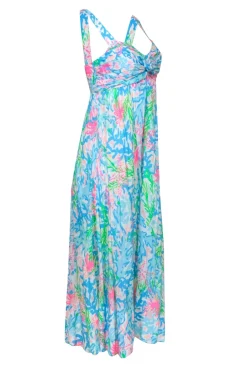 Lilly Pulitzer - Blue & Multicolor Coral Print "Sabrinah" Maxi Dress Sz 2