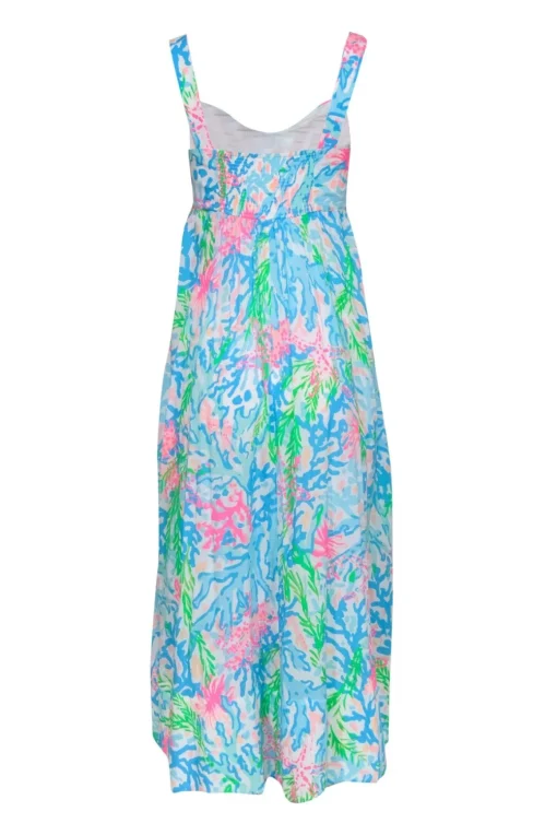 Lilly Pulitzer - Blue & Multicolor Coral Print "Sabrinah" Maxi Dress Sz 2