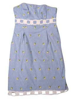 Lilly Pulitzer - Blue & White Striped Strapless Dress w/ Lemon Embroidery Sz 2