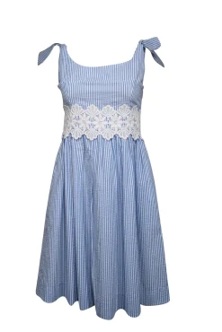 Lilly Pulitzer - Blue & White Striped Seersucker Dress w/ Lace Trim Sz 4