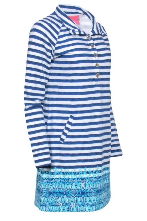 Lilly Pulitzer - Blue & White Stripe Long Sleeve Dress Sz M