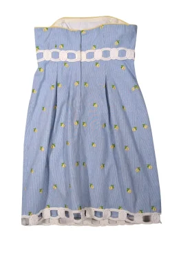 Lilly Pulitzer - Blue & White Striped Strapless Dress w/ Lemon Embroidery Sz 2