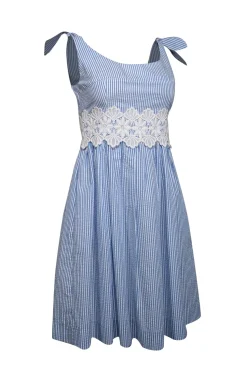 Lilly Pulitzer - Blue & White Striped Seersucker Dress w/ Lace Trim Sz 4