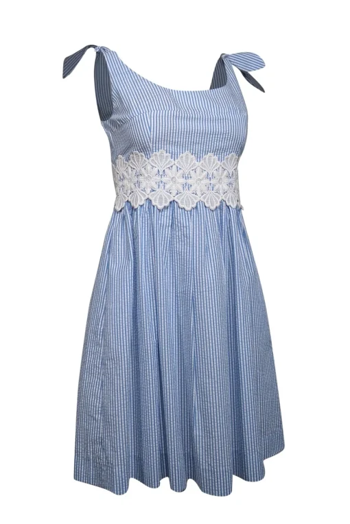 Lilly Pulitzer - Blue & White Striped Seersucker Dress w/ Lace Trim Sz 4