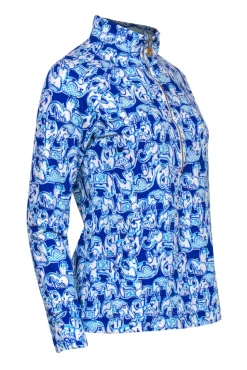 Lilly Pulitzer - Blue Elephant Print Half Zip Pullover Sz S