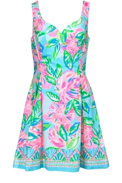 Lilly Pulitzer - Blue, Green & Pink Floral Print A-Line "Linett" Dress Sz 8