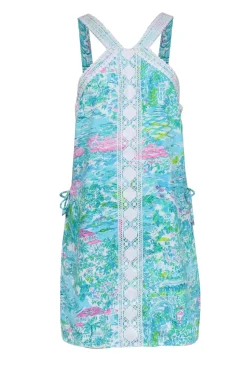 Lilly Pulitzer - Blue, Green, & Pink Tropical Print Romper w/ Lace Trim Sz 12