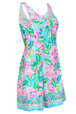 Lilly Pulitzer - Blue, Green & Pink Floral Print A-Line "Linett" Dress Sz 8