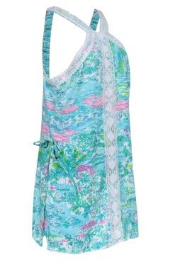 Lilly Pulitzer - Blue, Green, & Pink Tropical Print Romper w/ Lace Trim Sz 12