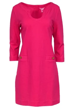 Lilly Pulitzer - Bright Hot Pink Ribbed Cropped-Sleeve Dress Sz L