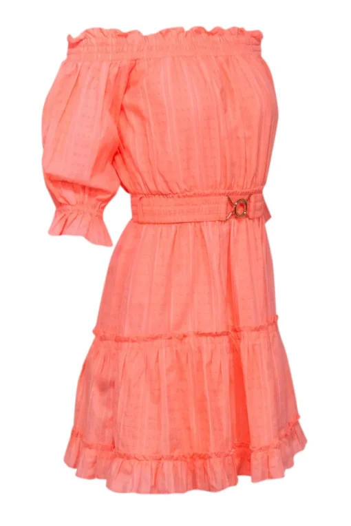 Lilly Pulitzer - Coral Cotton Off-the-Shoulder Belted Dress Sz S