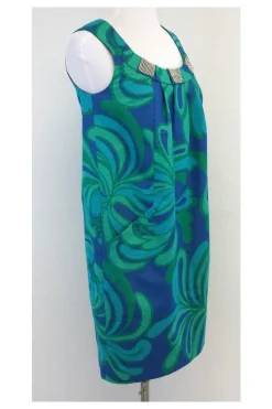 Lilly Pulitzer - Green & Blue Print Cotton Shift Dress Sz 2
