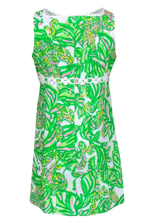 Lilly Pulitzer - Green & White Floral Print Cotton Sheath Dress Sz 12