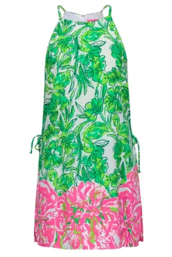 Lilly Pulitzer - Green, White & Pink Floral & Flamingo Print Romper w/ Overlay Sz 6