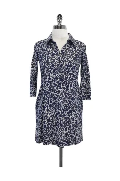 Lilly Pulitzer - Navy & White Print Cotton Shirt Dress Sz 0