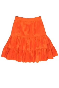 Lilly Pulitzer - Neon Orange Silk Satin A-Line Tired Skirt Sz 0