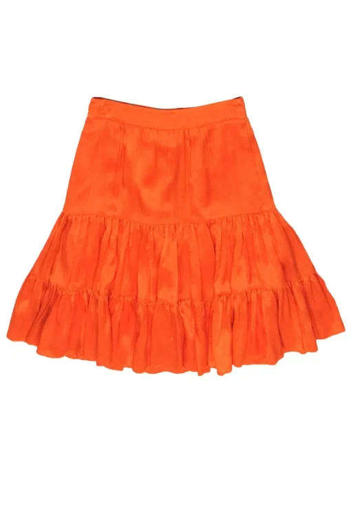 Lilly Pulitzer - Neon Orange Silk Satin A-Line Tired Skirt Sz 0