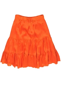 Lilly Pulitzer - Neon Orange Silk Satin A-Line Tired Skirt Sz 0