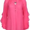 Lilly Pulitzer - Neon Pink Silk Peasant Top w/ Ruffles Sz S