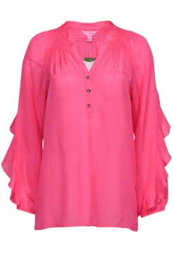 Lilly Pulitzer - Neon Pink Silk Peasant Top w/ Ruffles Sz S